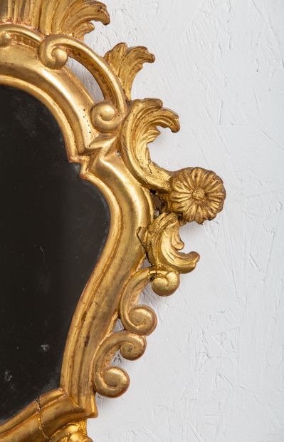 null Paire de miroirs en bois sculpté et doré à décor d'entrelacs et de fleurs.

Midi...
