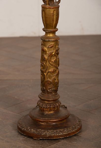 null Antique gilded wood candle holder, electrically mounted 

H_123 cm with electric...