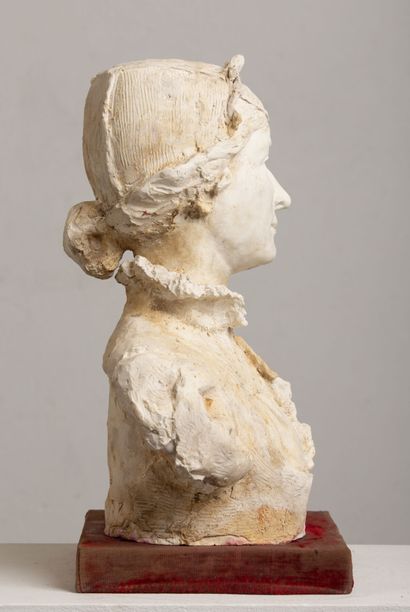 null Bust of a woman in patinated plaster, signed on the base Ga Giacometti, and...
