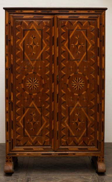 Cupboard in marquetry of fruitwood, with...