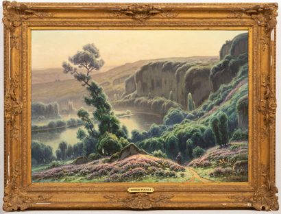 null William DIDIER POUGET (1864-1959).

Paysage de la Dordogne, bruyères en fleurs,...