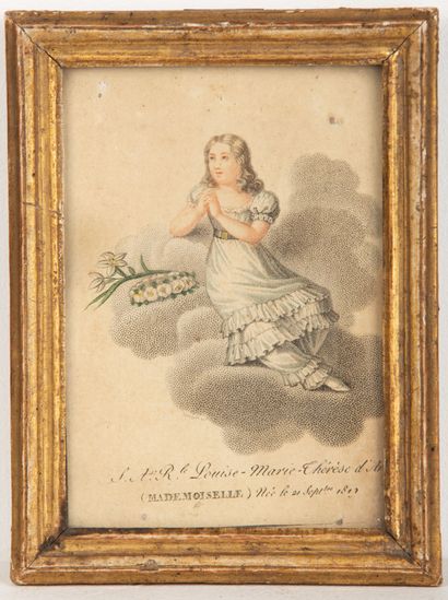 null The duke of Bordeaux and Mademoiselle.

Pair of small engravings in colors,...