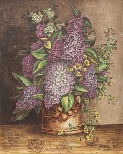 null HUTEAU, 1878.

Bouquet of lilacs .

Oil on porcelain plate, signed and dated...