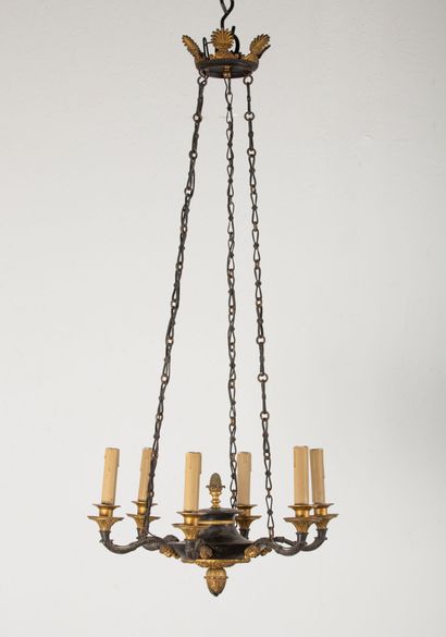 Chandelier in bronze with dark patina and...