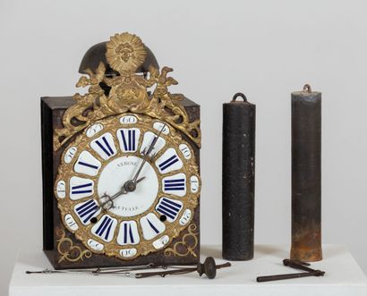 null Floor clock with bronze movement and enamelled cartridge dial. 

The pediment...
