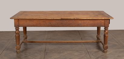null Community table in molded oak, opening with two drawers, one on each side. 

The...