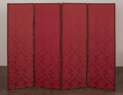 null Small screen with four panels upholstered in fabric with embossed purple background.

H_191...