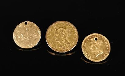 null Reunion of two gold 1 dollar coins and a 2 1/2 dollar coin. 

The 1 dollar coins...