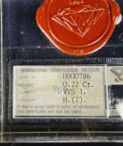 null Diamant sur papier pesant 0.22 carat, pureté VVS 1, couleur H.

Sous scellé...