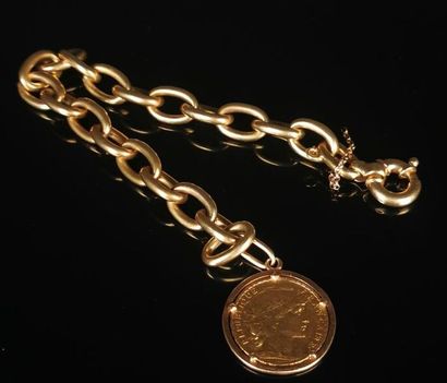 null Bracelet with mesh forçat in yellow gold, set with a coin of 20 francs gold...