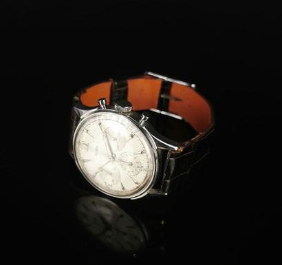 null JAEGER.

Montre chronographe à remontage manuel en acier.

Vers 1958.

Bracelet...