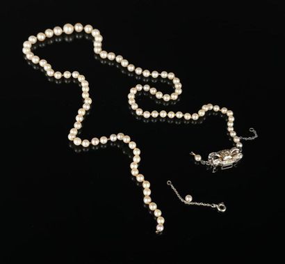 null Collier de perles de culture, le fermoir en forme de noeud, en or blanc orné...