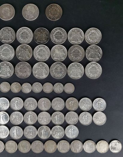 null Important meeting of ninety-nine silver coins including:

- One 50 francs Hercules...