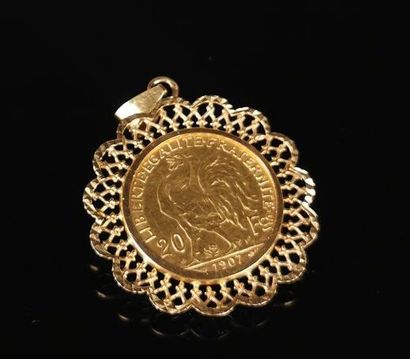 null Gold medallion pendant decorated with a 20 francs gold coin Marianne and rooster.

D_3,3...