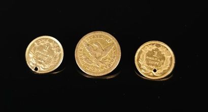 null Reunion of two gold 1 dollar coins and a 2 1/2 dollar coin. 

The 1 dollar coins...