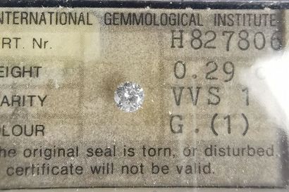 null Diamant sur papier pesant 0.29 carat, pureté VVS 1, couleur G.

Sous scellé...