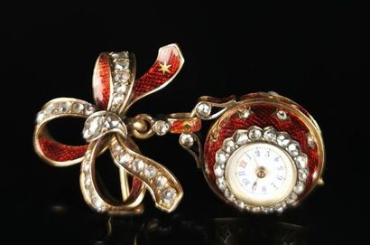 null Watch called "boule de Genève" in yellow gold enamelled red and set with diamonds....