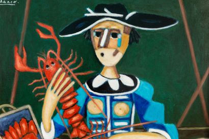 null Roland CHANCO (1914-2017).
La marchande de homards.
2004. 
Huile sur toile....