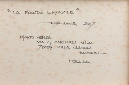 null Mario VENZA (XXème siècle, Italie).
La Banda Communale. 
Huile sur toile, signée...