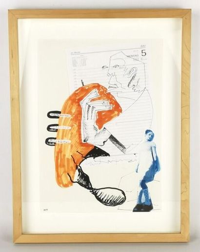 null John BOCK (né en 1965).
Sans titre, 1999.
Encre et collage sur papier, monogrammé...