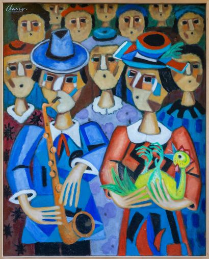 null Roland CHANCO. (1914-2017).
La fête du coq. 
Huile sur toile. 
2005.
H_100 cm...