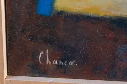 null Roland CHANCO (1914-2017).
Femme au chien blanc. 
Huile sur toile. 
28/8/1947....