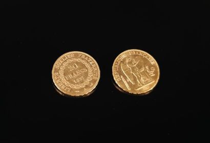 Deux pièces 20 francs or au génie de 1897...