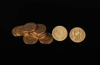 Onze pièces de 20 Francs or Napoléon III.
Entre...