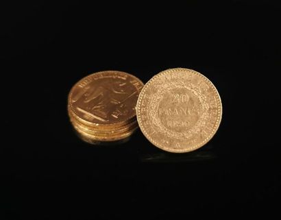 null Quatre pièces de 20 Francs or au Génie.
1879, 1889, 1890 1895. 
25.80 grammes,...