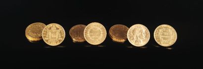 null Onze pièces de 20 francs or comprenant :
- Quatre pièces Napoléon III.
- Trois...