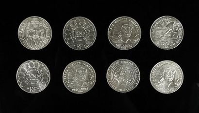 null Lot de 8 pièces de 100 francs argent, Descartes, RF, Jean Monnet.
120,12 gr...