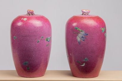 null CHINE, fin de la dynastie Qing (1644-1912).
Paire de vases ovoïdes en porcelaine...