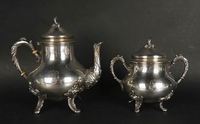 null Teapot and sugar bowl in silver, the naturalist holds of rocaille style, the...