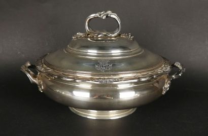 Silver vegetable dish on pedestal, rocaille...