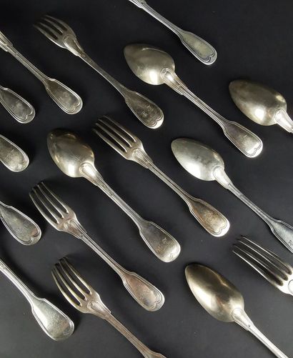 Set of eight silver cutlery, filet model,...