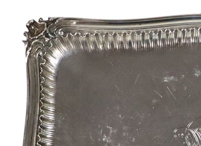 null Small rectangular silver serving tray, model with leafy spandrels and combed...