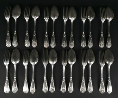 null Twelve silver cutlery for entremets with Louis XVI style decoration, figured...