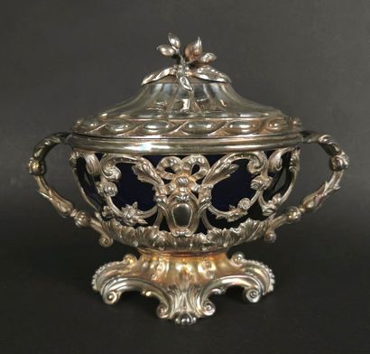 DEBAIN
Sugar bowl with handles in silver...