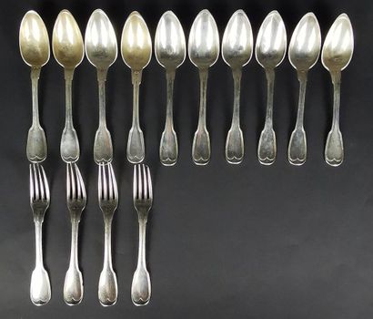 null Set of silver cutlery, partly figured net pattern, including ten soup spoons...