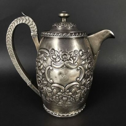 Silver coffee pot with embossed and chased...