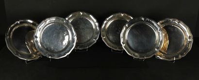 Set of six circular sterling silver dishes...