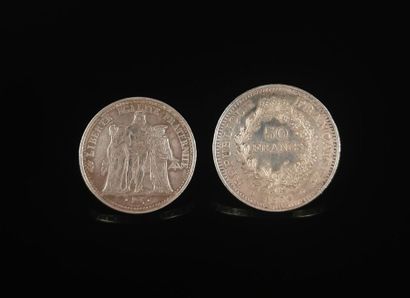 Deux pièces de 50 francs argent 1974 et 10...