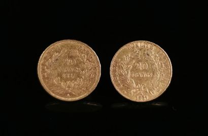 null Two 20 franc gold coins, Ceres and Napoleon III.
1851 and 1857. 
12.82 gram...