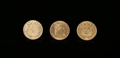 null Three Napoleon III 5 franc gold coins.
1856; 1863 and 1864.
4.79 grams