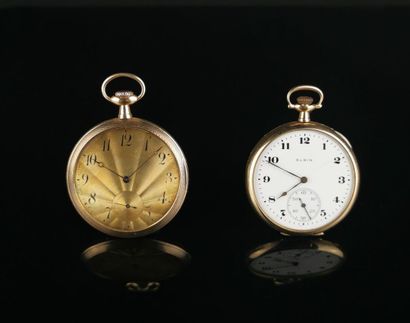 null Yellow gold pocket watch with gold dust cover.
Black enamelled Arabic numerals.
Seconds...