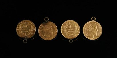 null Four 10-franc gold coins, mounted with a metal clasp
Gross weight: 13.01 gr...