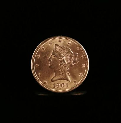 null 10 dollar gold Liberty head coin.
1901.
16.72 grams