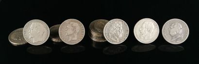 null Reunion of fourteen silver coins including :
- seven 5-franc Louis-Philippe...