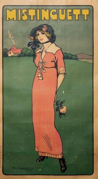 Daniel TOUROUDE De LOSQUES (1880 - 1915) Mistinguett Red dress - 1911 Affiche lithographique...