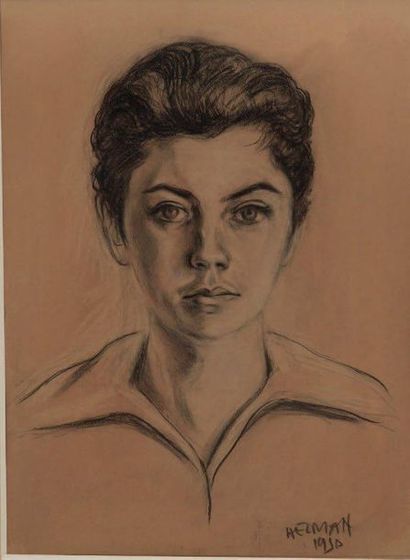 ROBERT HELMAN (1910-1990) Portrait de Lisa Crayon Signé en bas à droite et daté 1950...
